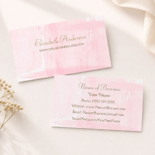 Cartão De Visita Script Dourado Elegante de Aquarela Rosa Simples