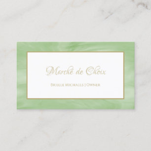 Cartão De Visita Script Dourado Elegante de Mármore Verde de Perido