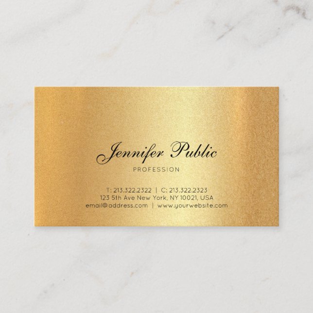 Cartão De Visita Script Dourado Manuscrito Faux Calligrafado Modern (Frente)