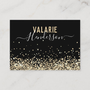 Cartão De Visita Script Dourado preto e elegante simples