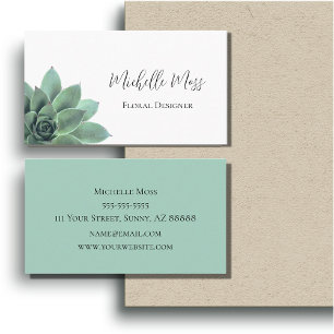 Cartão De Visita Script Elegante Botânico Verde Suculento