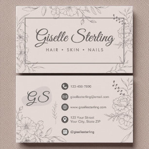 Cartão De Visita Script Elegante de Arte de Linha Floral Cor-de-Ros