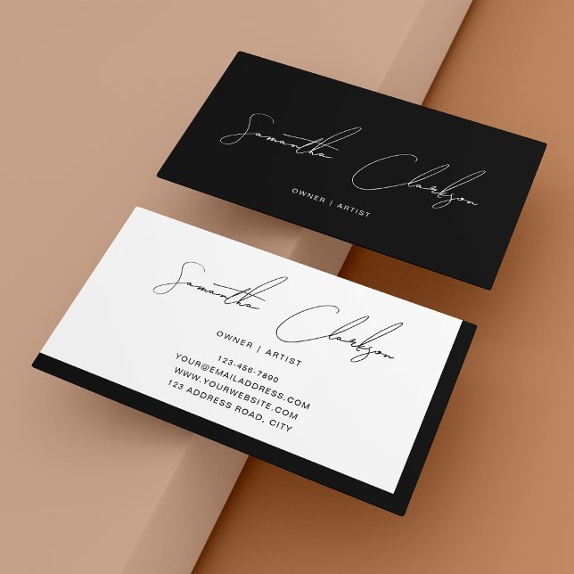 Cartão De Visita Script Escrito Simples Minimalista Preto e Branco (Criador carregado)