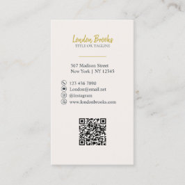 Cartão De Visita Script Floral Elegante Dourado | Código QR das míd
