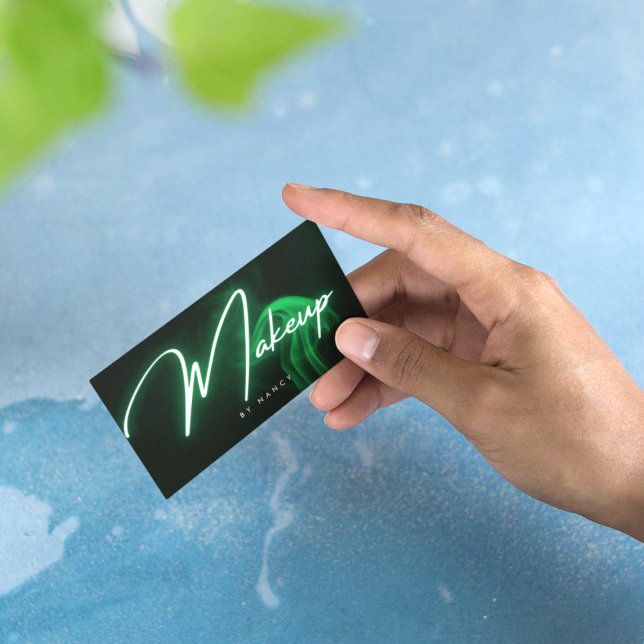 Cartão De Visita Script manuscrito de ativação neon verde e fumaça (Criador carregado)