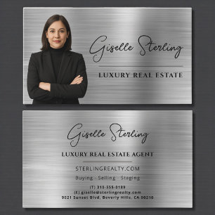 Cartão De Visita Script Metálico Luxury Imobiliário Silver Faux