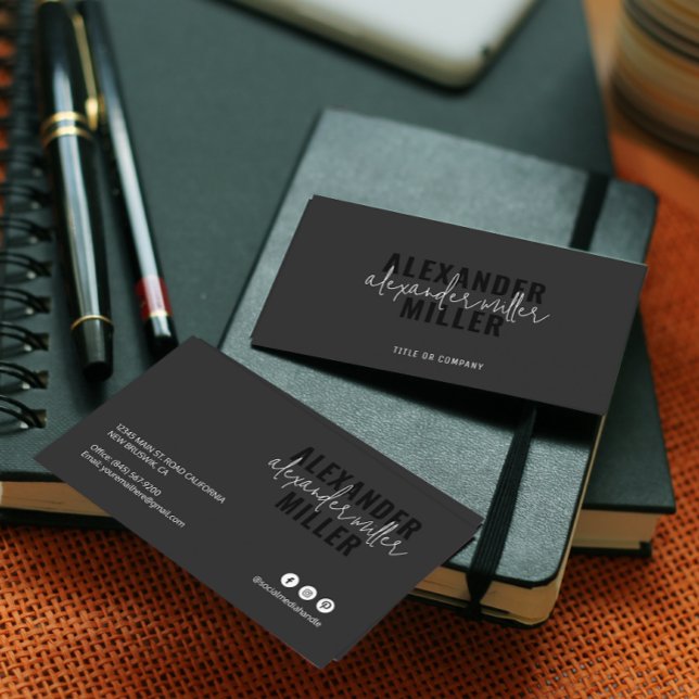 Cartão De Visita Script Minimalista Preto e Branco Moderno (Criador carregado)