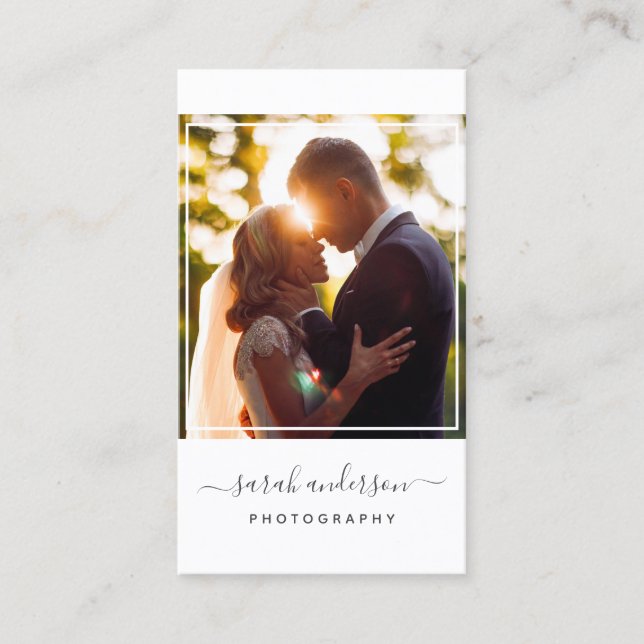 Cartão De Visita Script Modern Typography Photographer Framed (Frente)