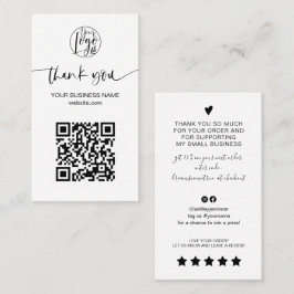 Cartão De Visita Script moderno Código QR obrigado de ordem branca