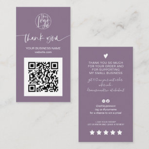 Cartão De Visita Script moderno Código QR obrigado de ordem roxa