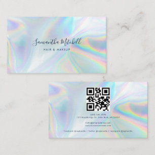 Cartão De Visita Script Moderno de Código QR Holográfico