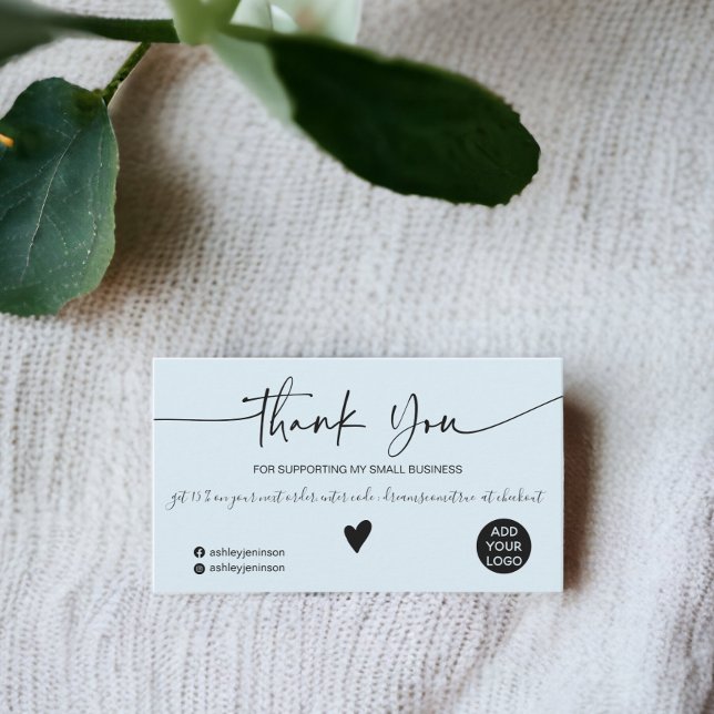 Cartão De Visita Script moderno obrigado preto de ordem azul-lacrim (Modern script black teal blue order thank you business card)
