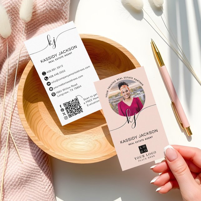 Cartão De Visita Script Monograma Círculo Fotografia comercial Logo (Script Monogram Circle Business Photo Logo QR Code Business Card)