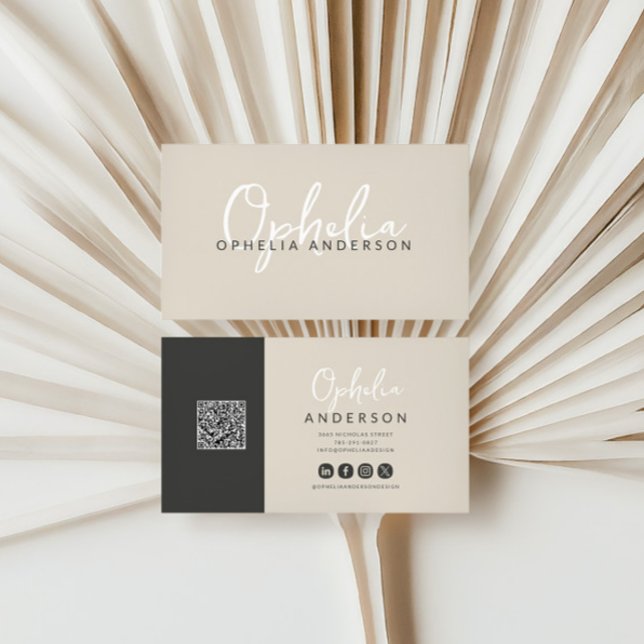 Cartão De Visita Script natural mínimo moderno boho QRcode (Criador carregado)