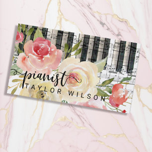 Cartão De Visita script pianista floral aquarela