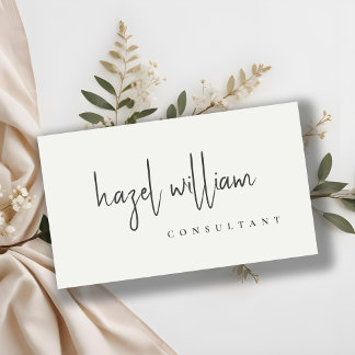 Cartão De Visita Script preto e branco simples mínimo moderno