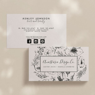 Cartão De Visita Script preto-e-rosa e branco moderno