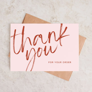 Cartão De Visita Script rosa e vermelho Obrigado pelo seu pedido