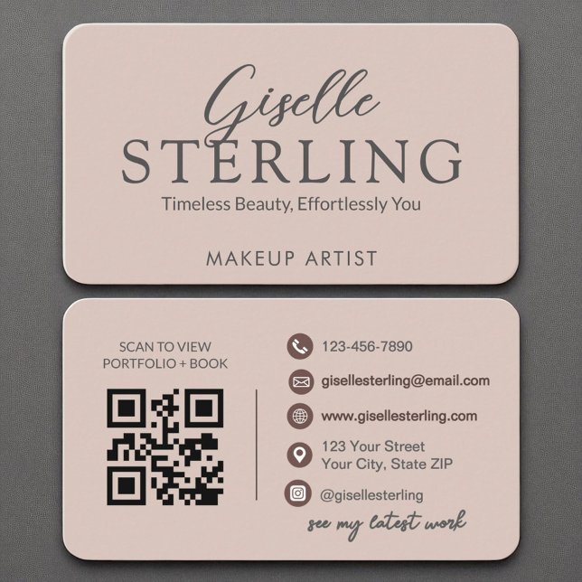 Cartão De Visita Script Rosa Espelho Elegante de Código QR Moderno (Criador carregado)