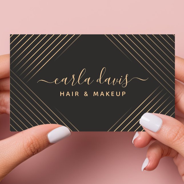 Cartão De Visita Scripts de Assinatura Linhas Geométricas Pretas E  (Criador carregado)