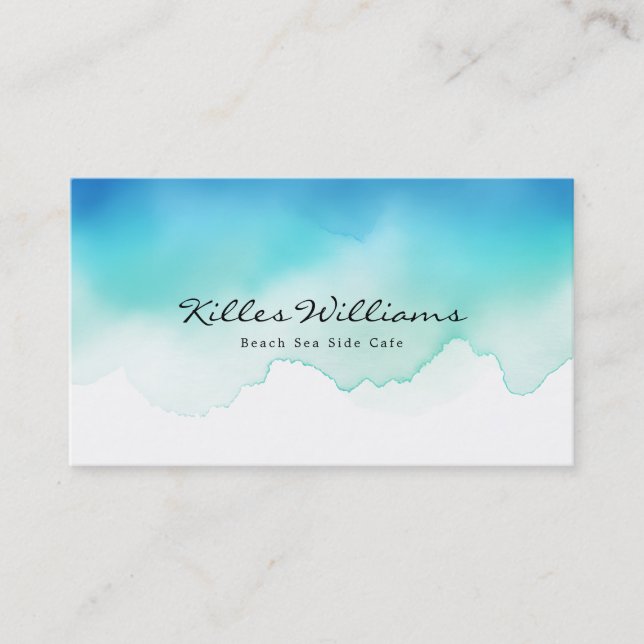 Cartão De Visita Sea Waves Watercolor Business Card  (Frente)
