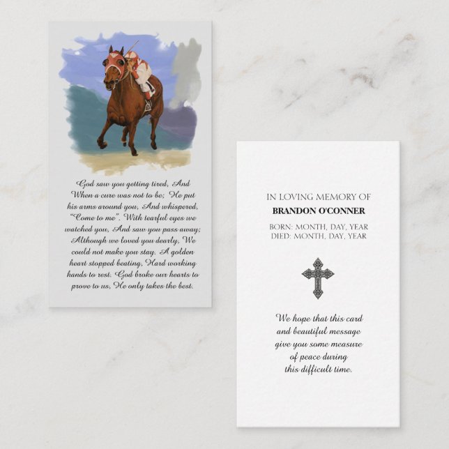 Cartão De Visita Seabiscuit Racehorse Memorial Blessing Prayer Card (Frente/Verso)