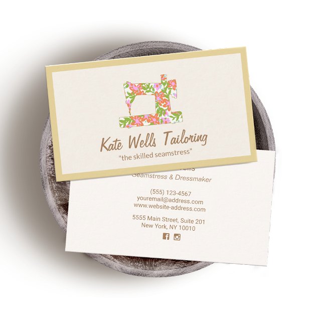 Cartão De Visita Seamstress Máquina Floral de Serradura (Criador carregado)