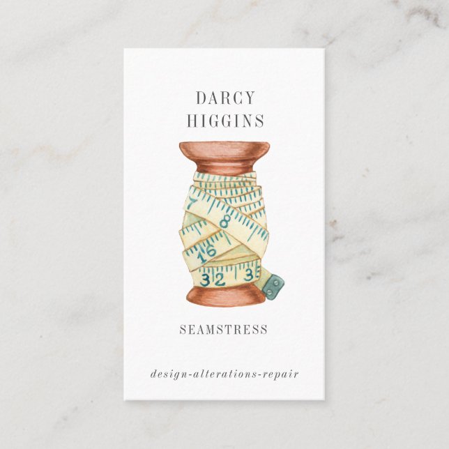 Cartão De Visita Seamstress Tailor Spool Medindo Fita Ca Comercial (Frente)