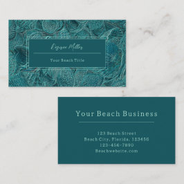 Cartão De Visita Seashells Ocean Beach Teal Metallic Style