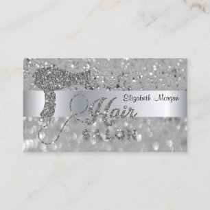 Cartão De Visita Secador de Cabelo Bokeh Brilho Prata Moderno Elega