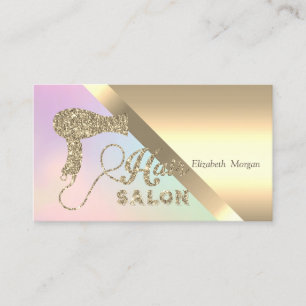 Cartão De Visita Secador de Cabelo Elegante Dourado Brilhante