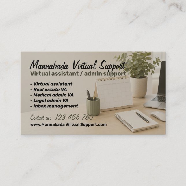 Cartão De Visita Secretária assistente remota virtual (Frente)