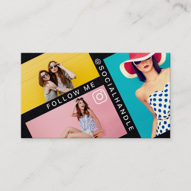 Cartão De Visita Seguir-me Trendy Social Media Photo Layout Black (Frente)