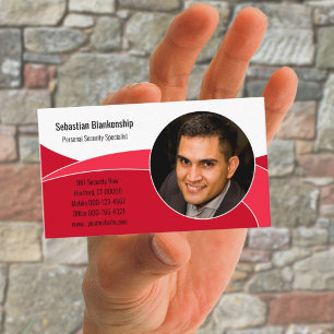 Cartão De Visita Segurança Profissional Personalizada Foto Vermelha
