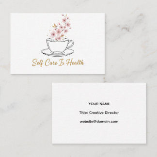 Cartão De Visita Self Care Is Health - Floral Tea Cup Business Card