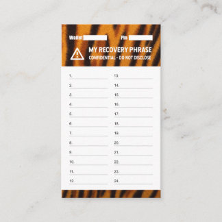 Cartão De Visita Semente de Recuperação de Tigre de Carteira Crypto