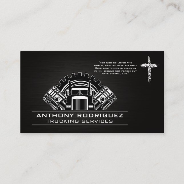 Cartão De Visita Semi Truck Gears and Pistons | Cruz (Frente)