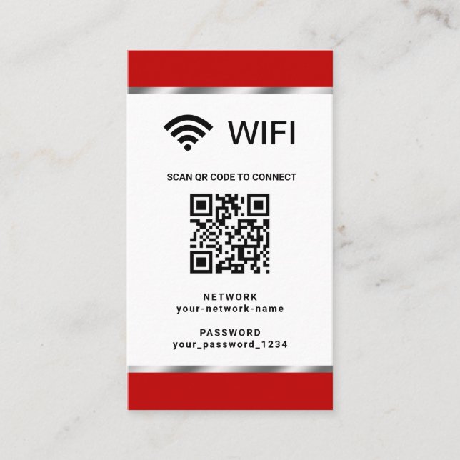 Cartão De Visita Senha e rede Wi-Fi de código QR personalizados (Frente)