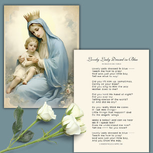 Cartão De Visita Senhora Adorável Vestida em Poema Azul Mary e Jesu