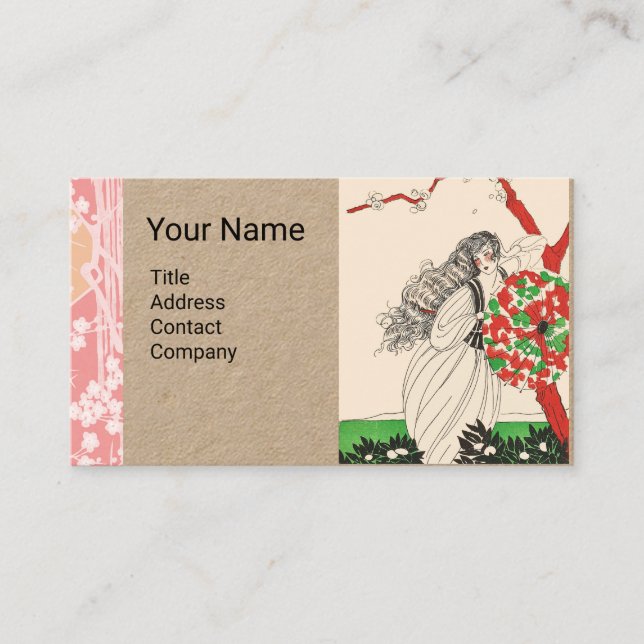 Cartão De Visita SENHORA COM A Arte UMBRELLA Deco Cabelo da Moda (Frente)