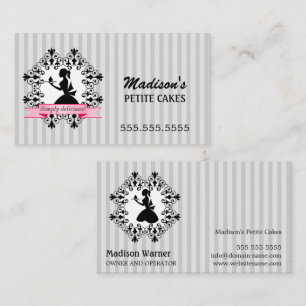 Cartão De Visita Senhora Cupcake Prata e rosa da silhueta