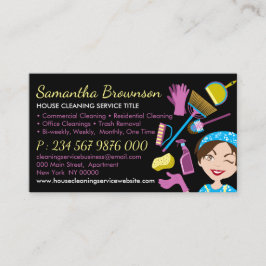 Cartão De Visita Senhorita Dama de Limpeza Janitorial Preta Comprom