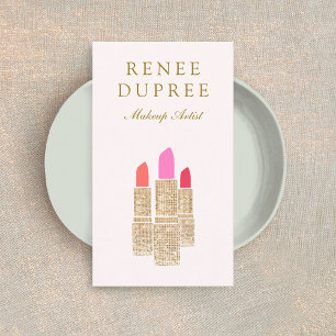 Cartão De Visita Sequência Rosa Lipstick Makeup Artist Beauty Salon