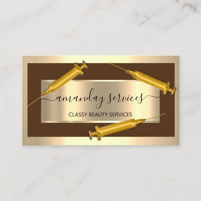 Cartão De Visita Seringa Cosmetologista Botox B12 QRCode Brown Dour (Frente)