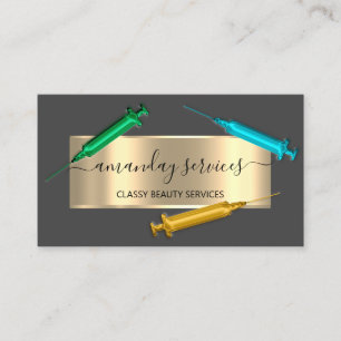 Cartão De Visita Seringa Cosmetologista Botox B12 QRCode Cinza Azul