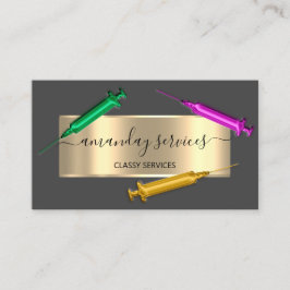 Cartão De Visita Seringa Cosmetologista Botox B12 QRCode Cinza Dour