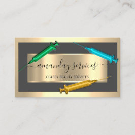 Cartão De Visita Seringa Cosmetologista Botox B12 QRCode Cinza Dour