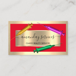 Cartão De Visita Seringa Cosmetologista Botox B12 QRCode Vermelho D