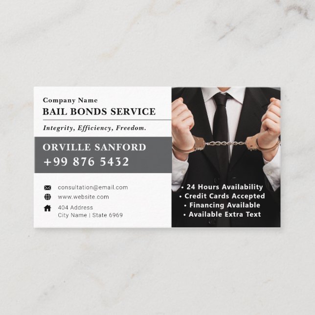 Cartão De Visita Serviço Bail Bonds | Elegante White (Frente)