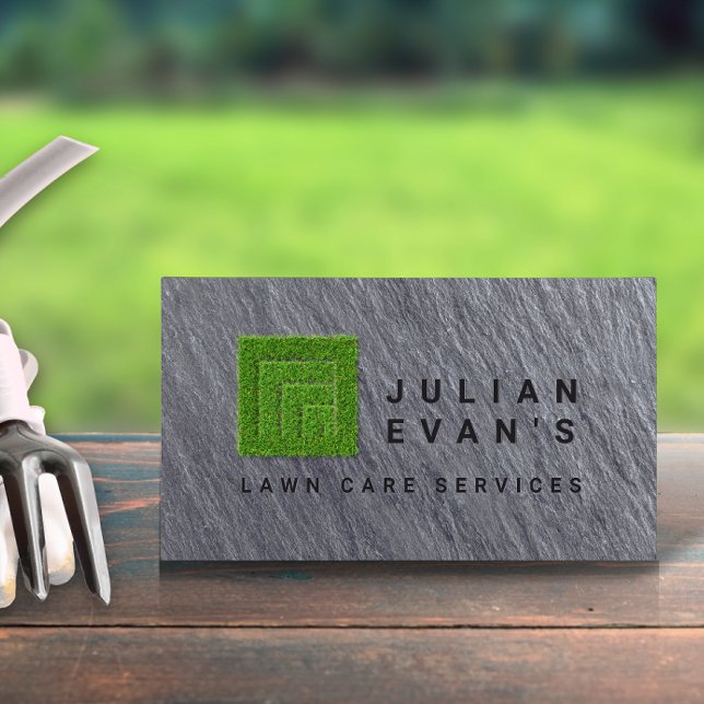 Cartão De Visita Serviço de Assistência à Leitura para Paisagem de  (Modern Black Stone Landscaping Lawn Care Service Business Card )